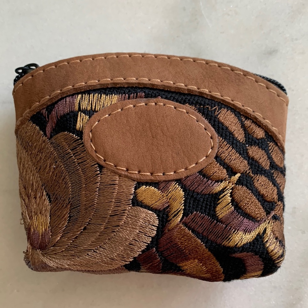 Mexican Embroidered Suede Coin Purse